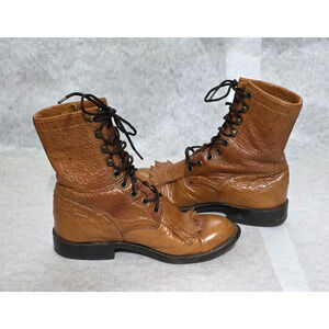 Vtg 90s Lucchese Classics Handmade Ostrich Leather Packer Boots Women’s ( 6.5 C)